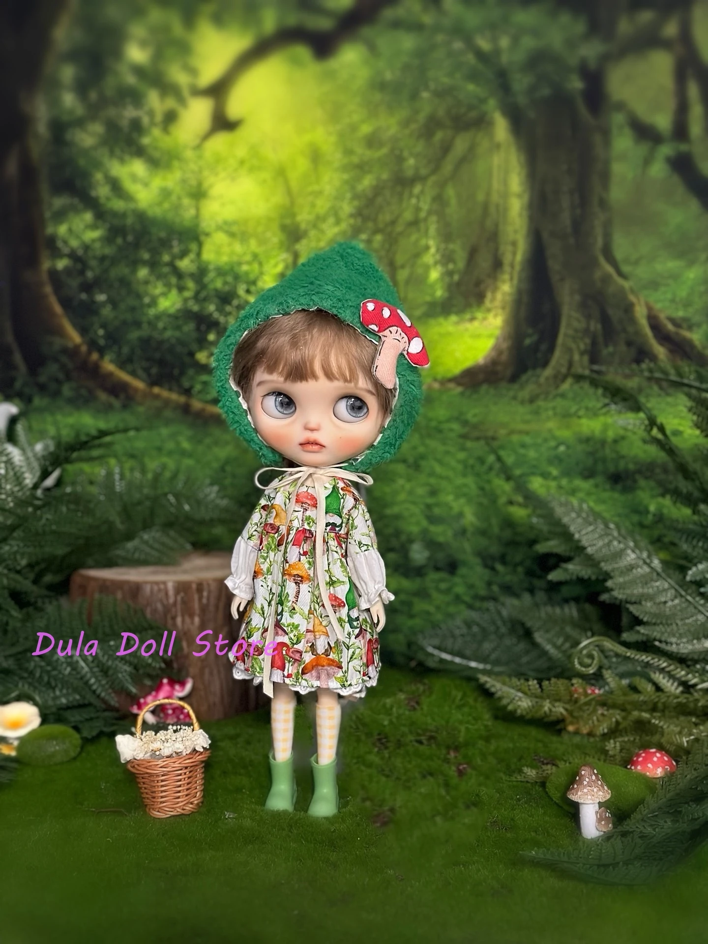 Dula Doll Clothes Dress handmade mushroom skirt Blythe Qbaby ob24 ob22  Licca ICY JerryB 1/6 body doll