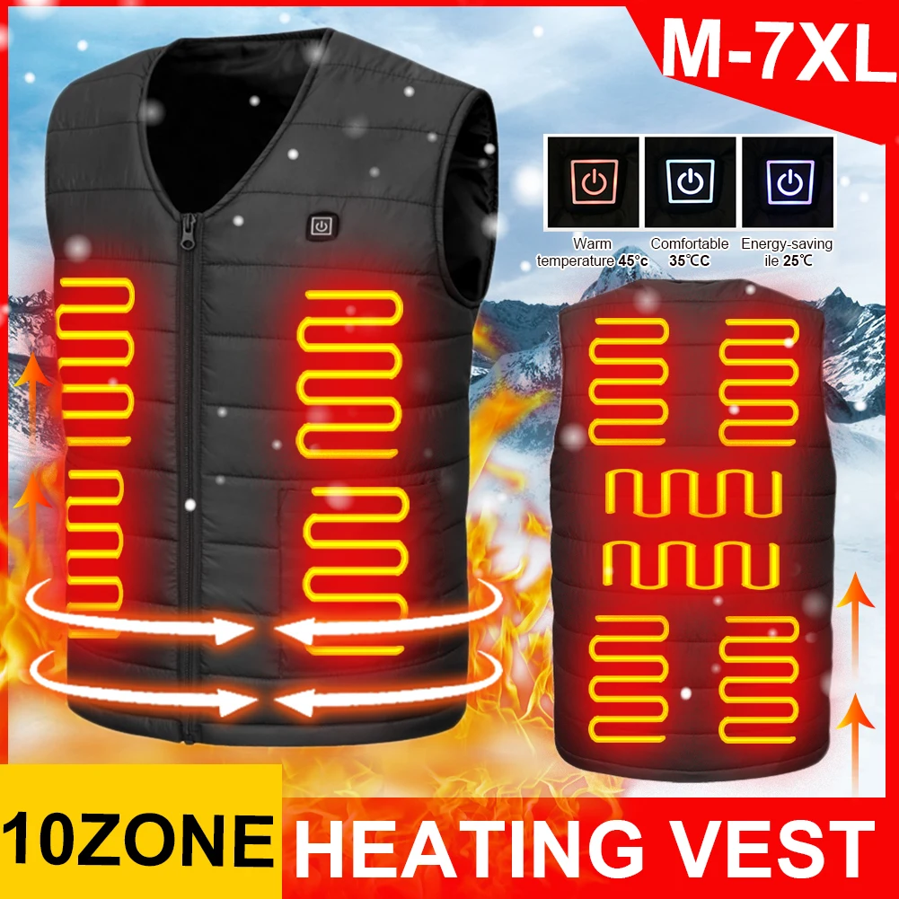 Nouveau 10 gilet chauffant gilet chauffant électrique intelligent veste sans manches USB Rechargeable unisexe extérieur hiver veste chaude M-7XL
