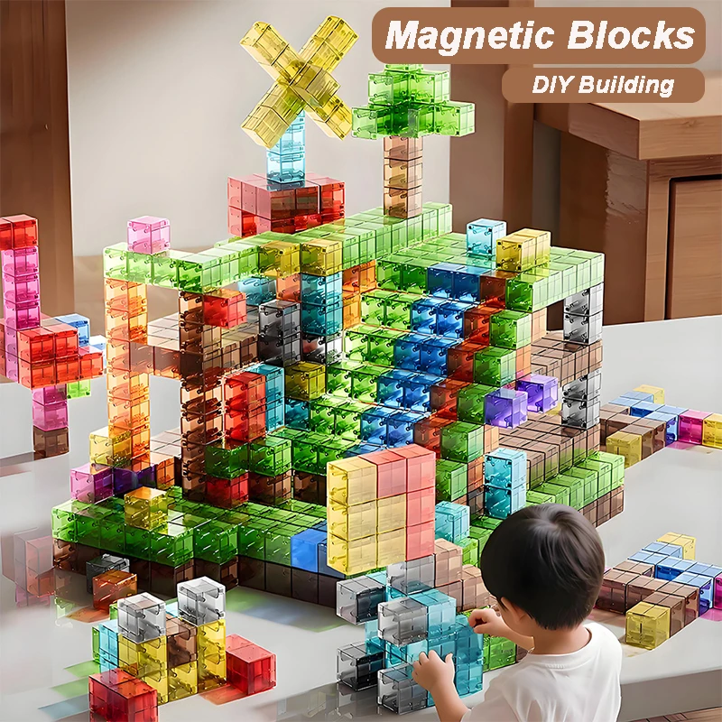 Transparent Magnetic Cube Kids Magic Building Blocks Puzzle Montessori Toy Kids Intellectual Development Games Children Gift