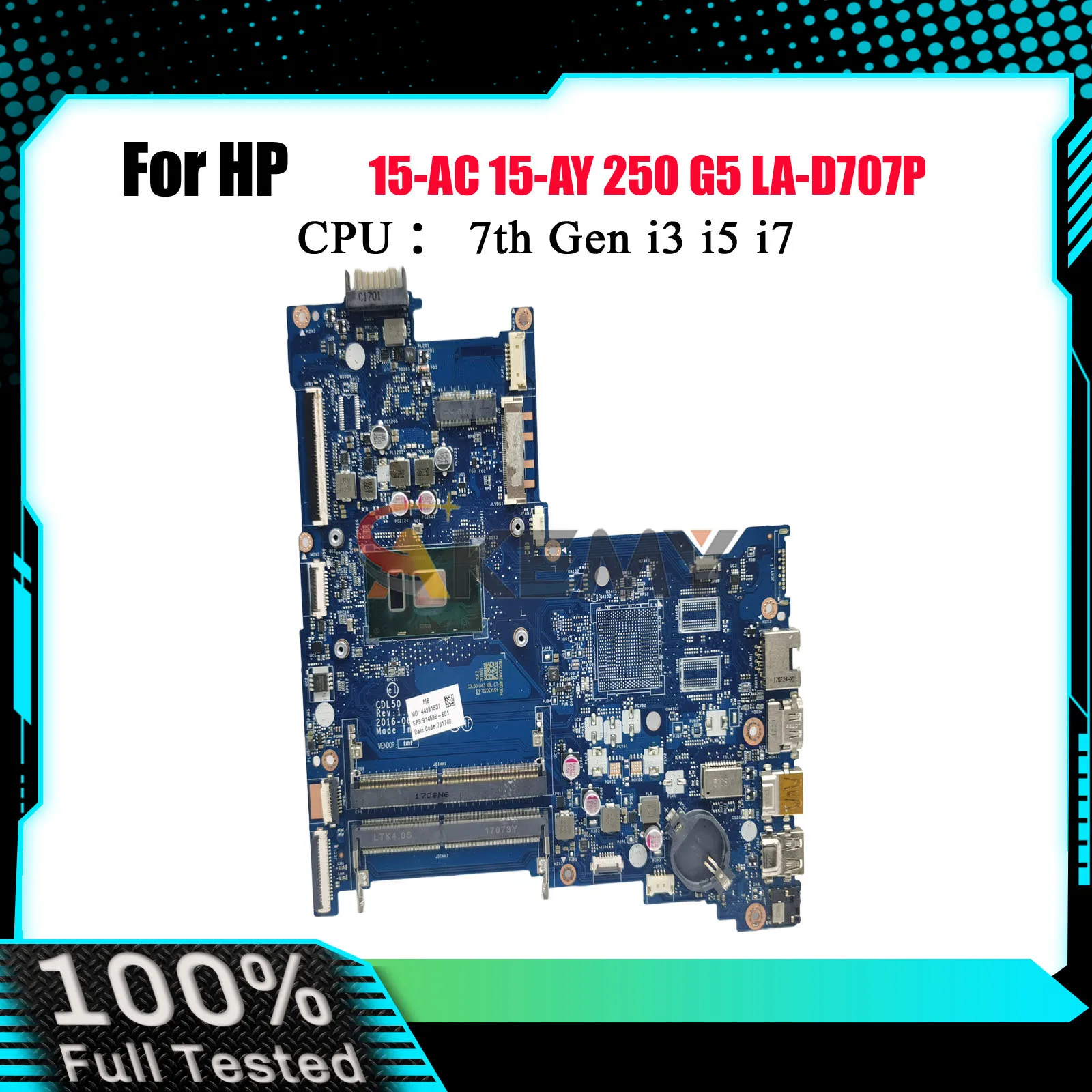 

LA-D707P Laptop Motherboard For HP Pavilion 15-AY With i3 i5 i7 7th Gen CPU UMA 914598-601 914598-001 100% Fully Tested