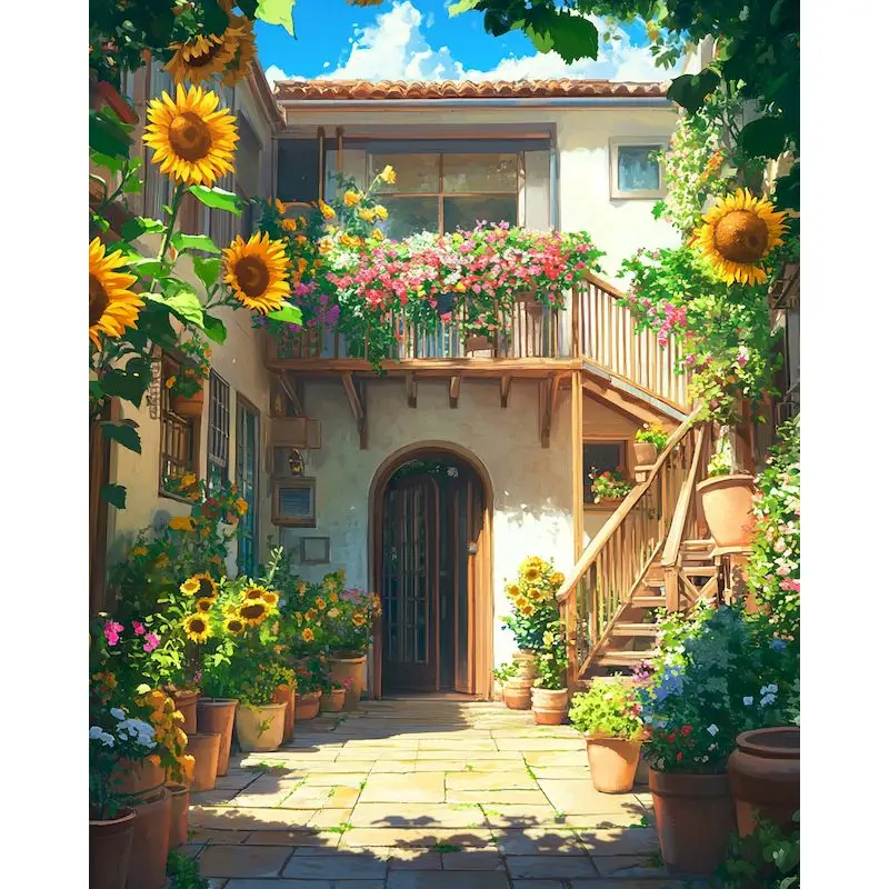 

RUOPOTY DIY Paint by Numbers for Adults and Beginners Kit Garden Villas Canvas Painting Wall Art For Personal Collection Gifts