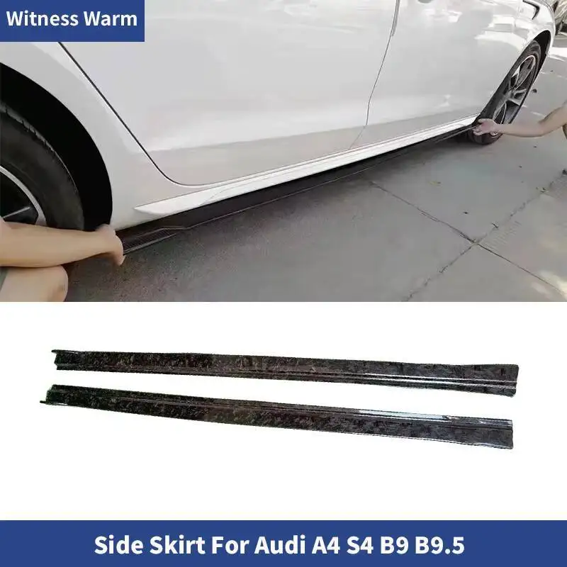 Faldones laterales de fibra de carbono forjado para coche Audi, A4, S4, B9, 2017-2019, extensiones de faldones laterales de carreras de automóviles, delantales de labios