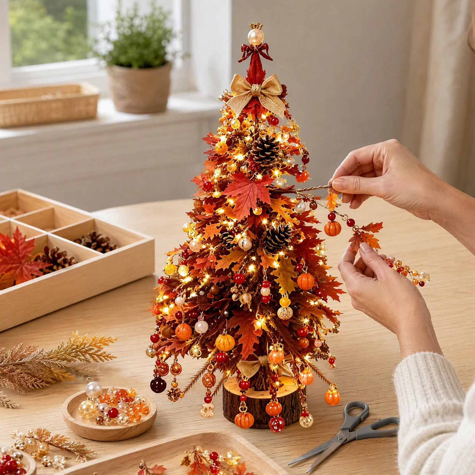 Multi-Holiday Beaded Tree DIY Kit, Handmade Table Display Ornament, Craft Making Supplies For All Seasons Home Decor Gifts ﻿