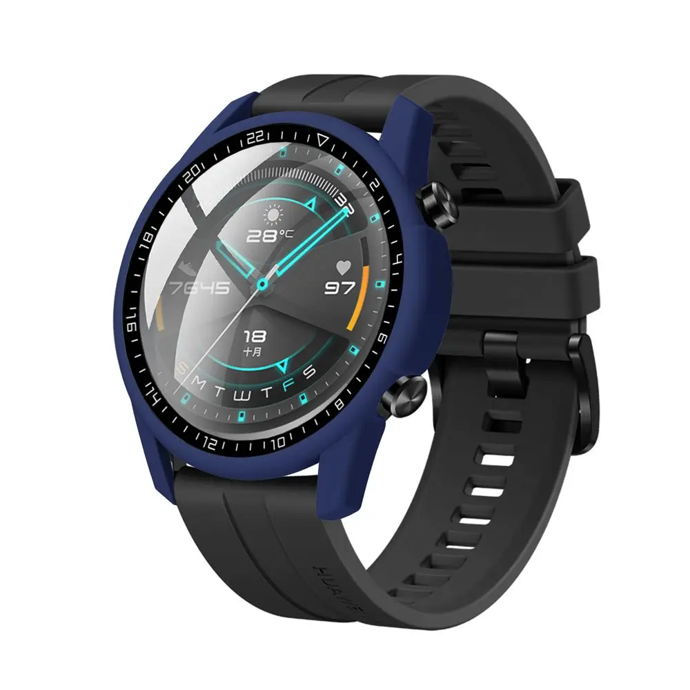 Full Coverage Screen Protector Frame PC Tempered Glass Cover Bumper Shell Dial Scale Protective Case For Huawei Watch GT 2 46mm