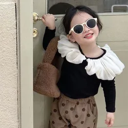 Autumn New Girls' Long Sleeve T-Shirt Children Fashion Cute Versatile Top Big Polo Collar Baby Kids Solid Color Underlay Shirt