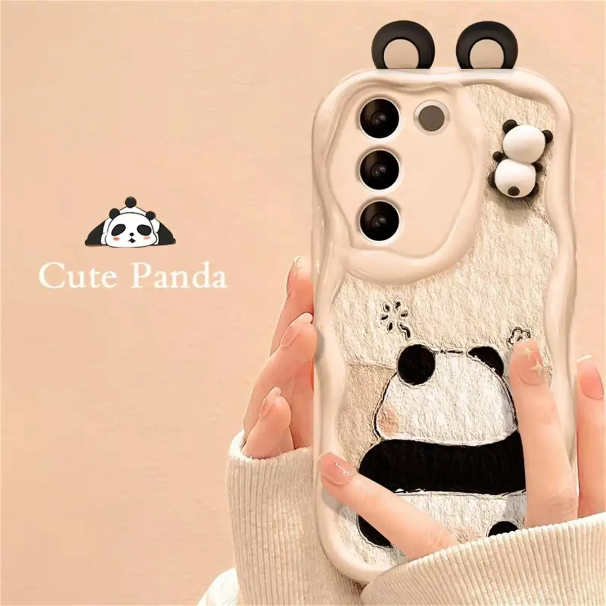 Cartoon 3D Panda Ears Phone Case For Samsung Galaxy S25Ultra S25 S24 S23 Ultra Plus FE A35 A34 A55 A15 A16 A54 A06 A24 cover