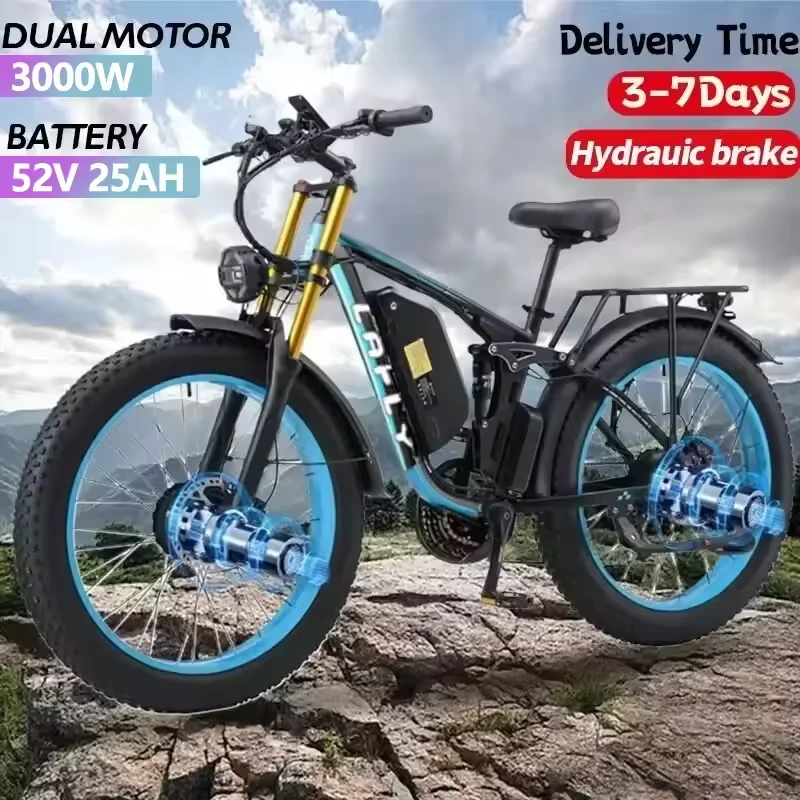 Nuevo lafly-T1000 3000W Motor Dual 52V 25AH 26*4,0 neumático ancho freno hidráulico marco trasero suave horquilla delantera grande hidráulica Ebike