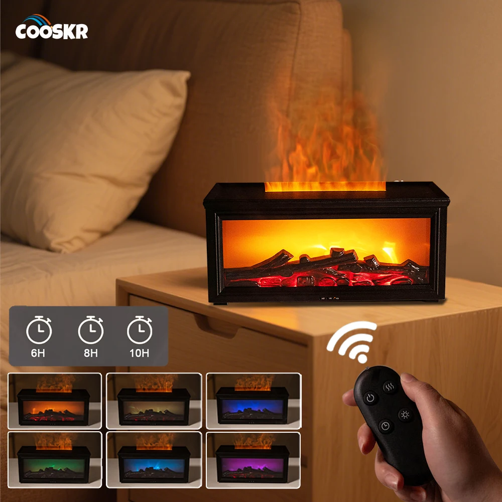 

Air Aroma Humidifier Essential Oil Diffuser Aromatherapy Humidifier Fireplace Flame Fragrance Diffuser with LED Light Remote