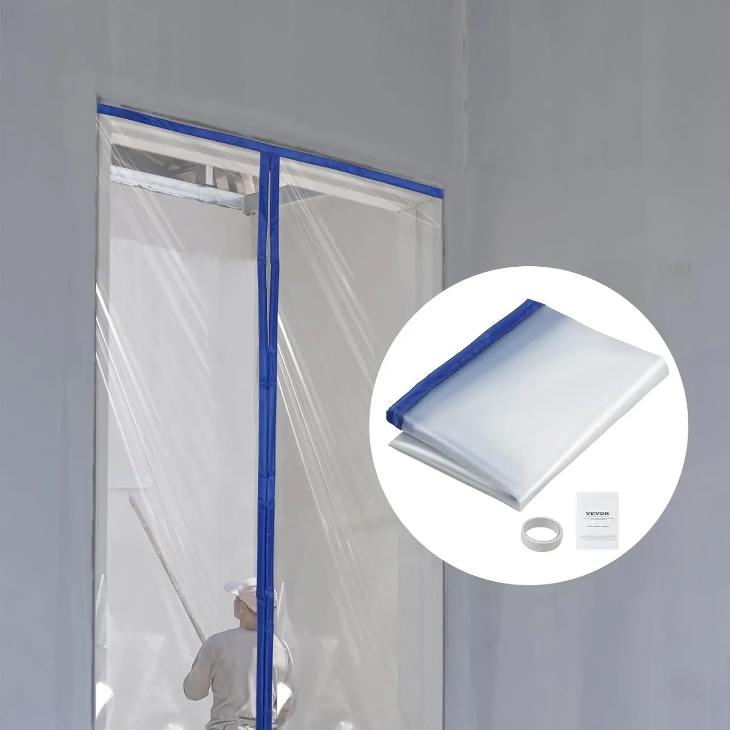 Dust Barrier,7.5 x 4 ftDust Barrier Door Kit,PE Construction Door Cover for Dust Containment, with Magnetic Self-Closing Zipper