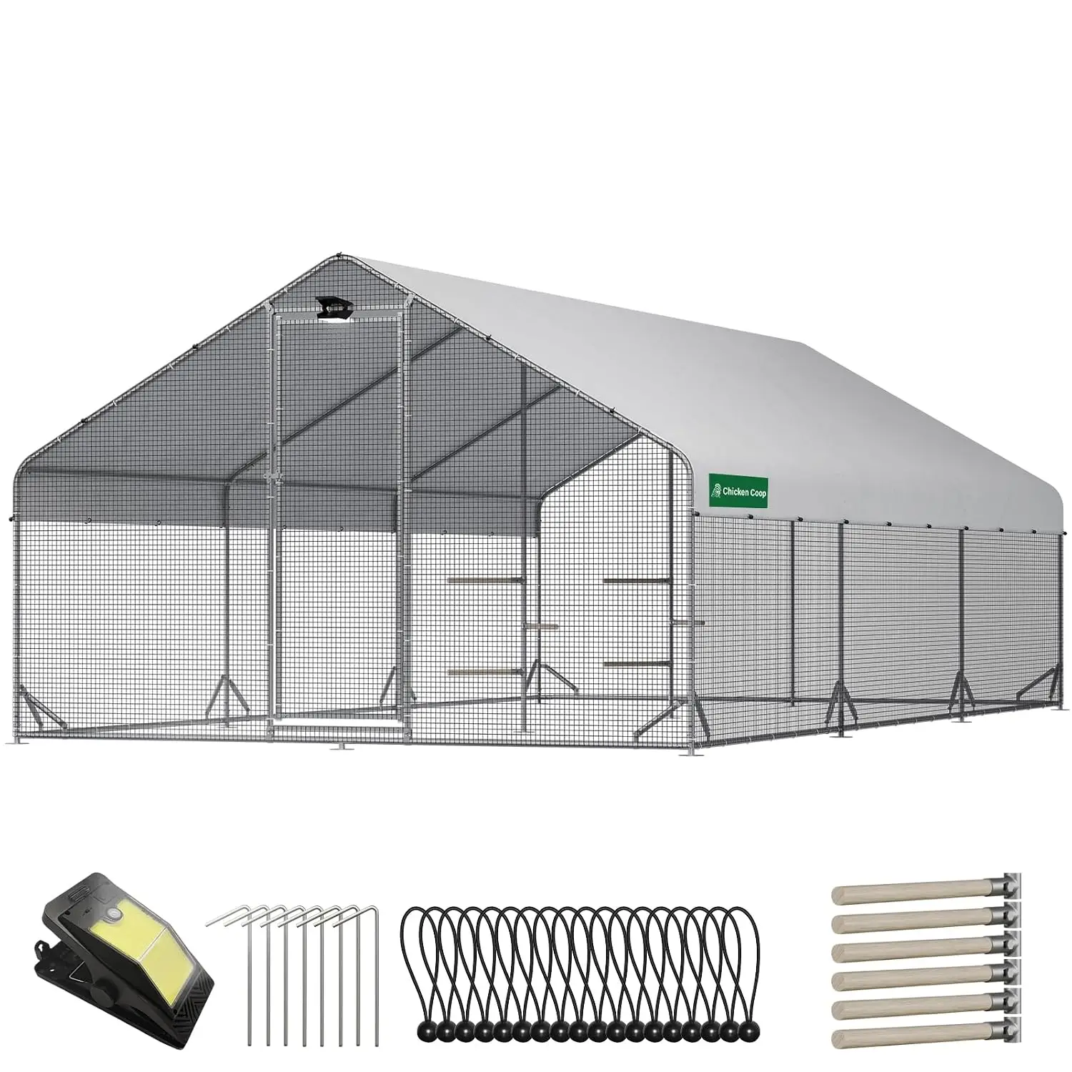 19.5x9.8x6.5ft Metal Chicken Coop, 3-Room Run, Hardware Cloth