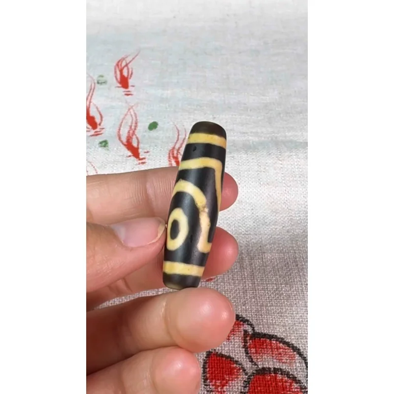 Himalayan Tibetan DZI Beads Old Agate Yellow Stripe 2 Eye Amulet Pendant #3373