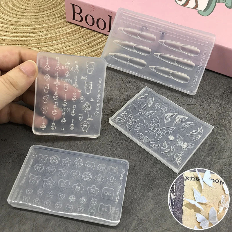 Cartoon Butterfly Button Key Lock Silicone Nail Mold Decorations Accessories Nail Stamping DIY Manicure Art Tool