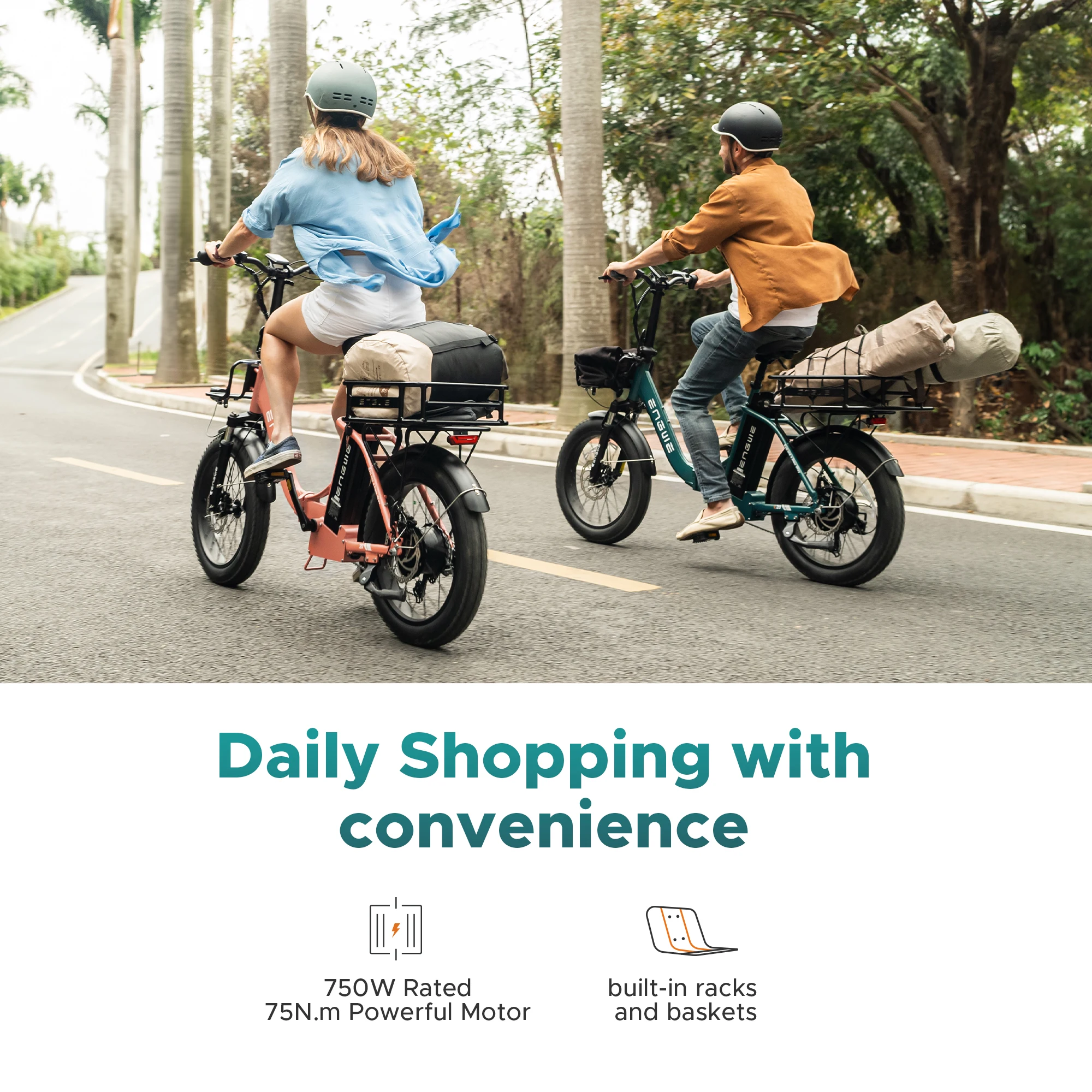 ENGWE L20 2.0 折りたたみ式電動自転車、750W出力、速度32km/h、20インチ×3.0インチファットタイヤ、52V 13Ahバッテリー、7速電動自転車、オレンジ