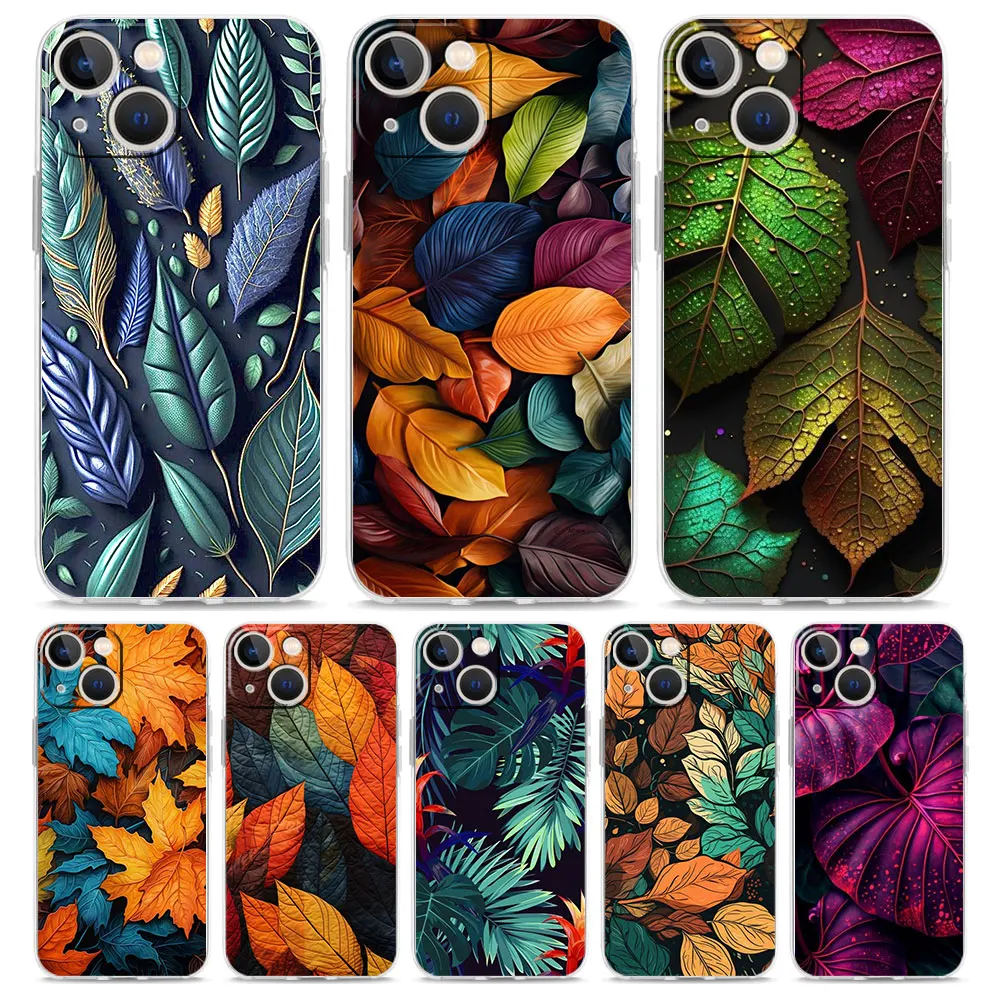

Soft TPU Transparent Phone Case Cover for iPhone 17 16 15 14 13 12 11 Pro Max 17 Air 7 8 Plus Shell Fundas Colorful Leaves Capas