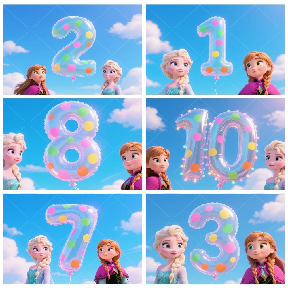 

Girls 1-10 Birthday Decoration Party Elsa Anna Princess Background Photocall Party Supplies Custom Winter Portrait Backdrop