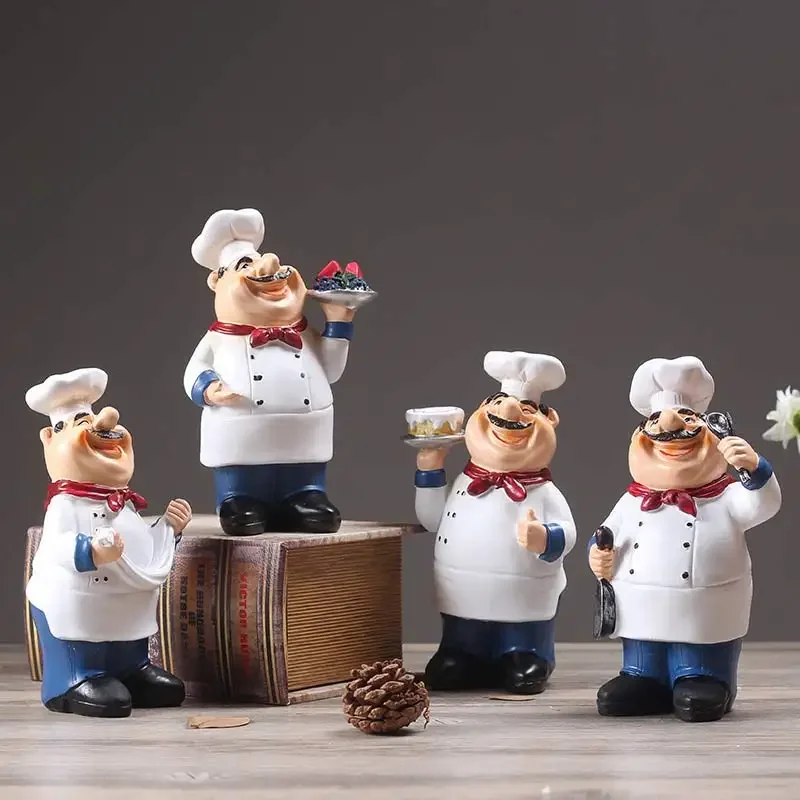 

Multiple Styles Resin Chef Statue Cartoon Restaurant Chef Figurine Cook Ornament Home Kitchen Cute Sculpture Tabletop Decors