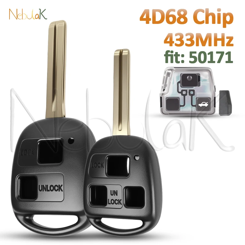 

50171 Автомобильный брелок 4D68 Чип подходит для Lexus IS200 LS400 RX300 RX400 ES300 GS300 GS400 IS300 Пульт дистанционного управления 433 МГц TOY48 Лезвие 2 3 кнопки