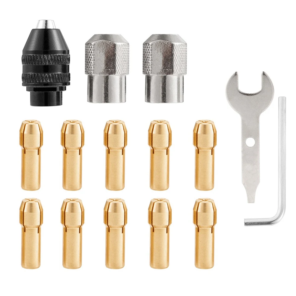 15pcs Drill Chuck Collet Set Electric Drill Bit Collet Replacement For Polishing Wheel Cutting Wheel Rotary Tool Accessories