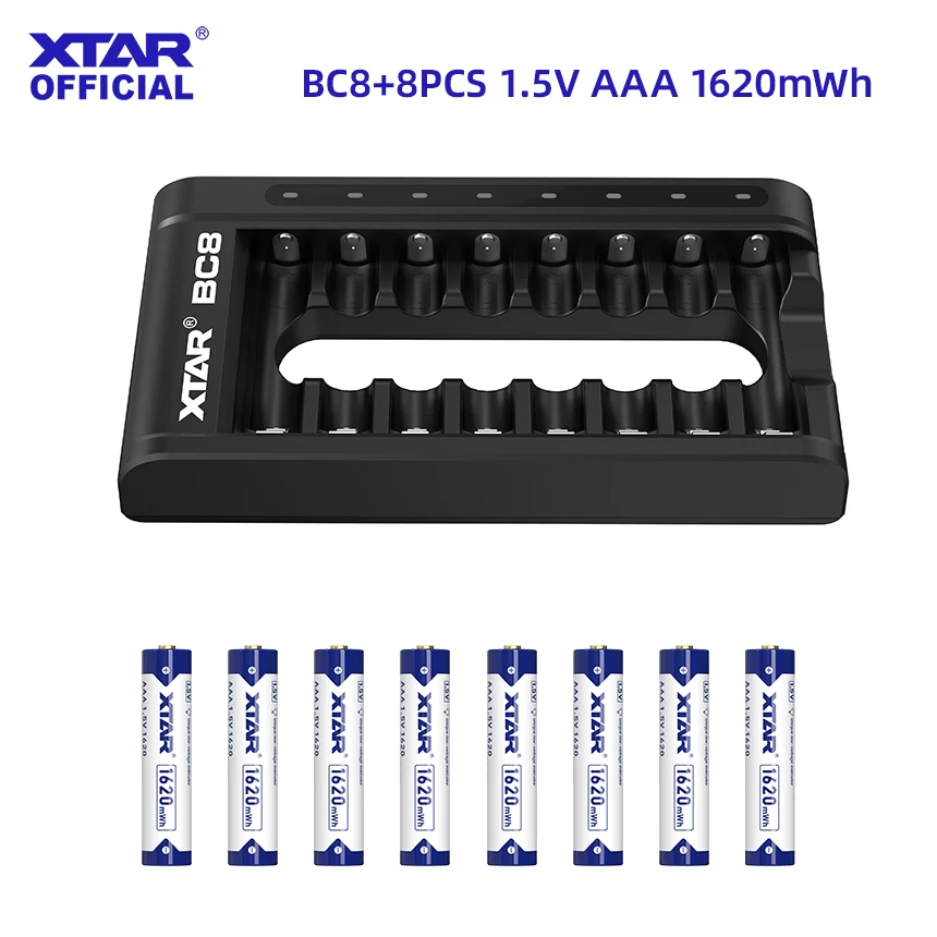 XTAR BC8 Battery Combo Set with optional 8PCS 1.5V AA 4150mWh or 8PCS 1.5V AAA 1620mWh Rechargeable Li-ion Batteries