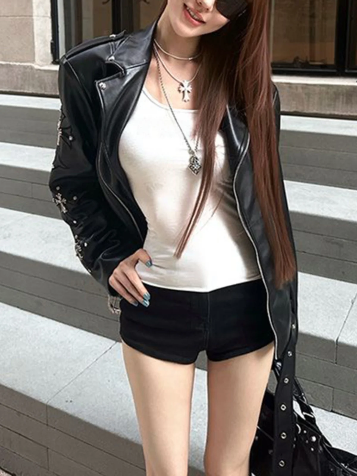 Kurtka Street Sle American Personali Bla Leather Jaet Damska Wiosna Jesień Spicy Design Luźna Wytrzymała Kurtka Robocza Modna