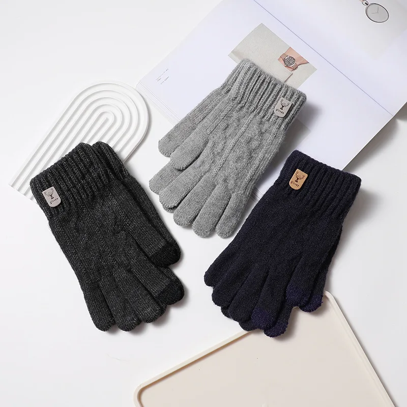 New Men's Winter Warm Touch Screen Gloves Cable Knit Wool Fleece Lined Touchscreen Texting Mittens for Mens Women