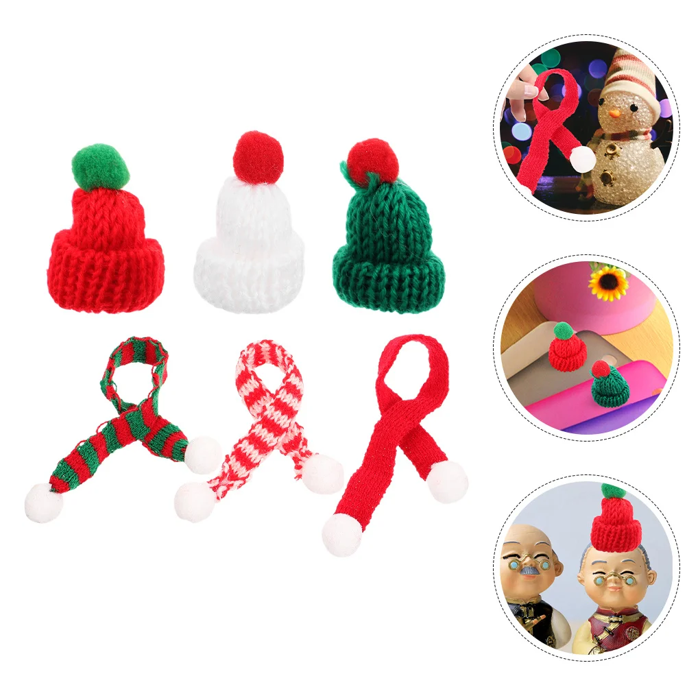 

12Pcs Mini Christmas Knit Hats Scarves Tiny Santa Hats Miniature Snowman Scarves Xmas Tree Decorations Craft Supplies