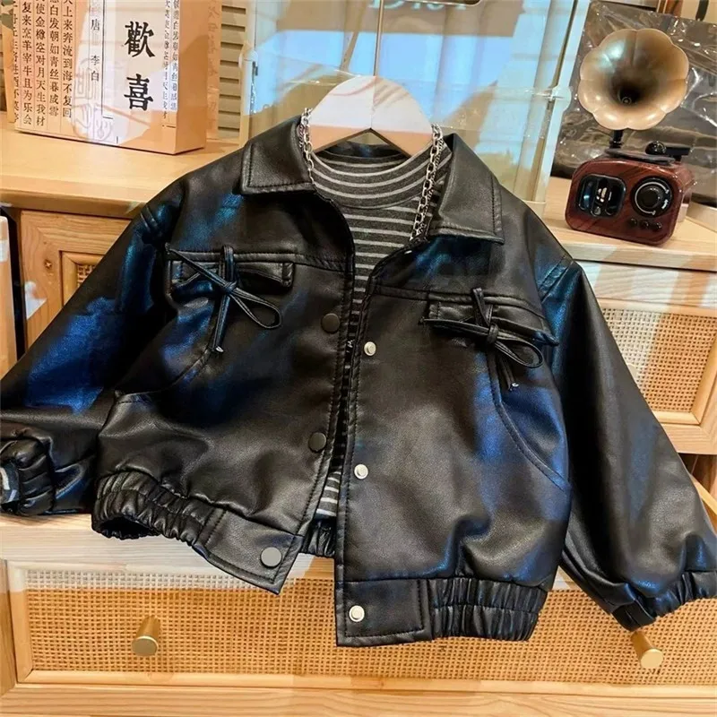 

Baby and Girls' Leather Jacket Spring and Autumn New Style Children's Stylish Casual Coat 2 4 6 7Y