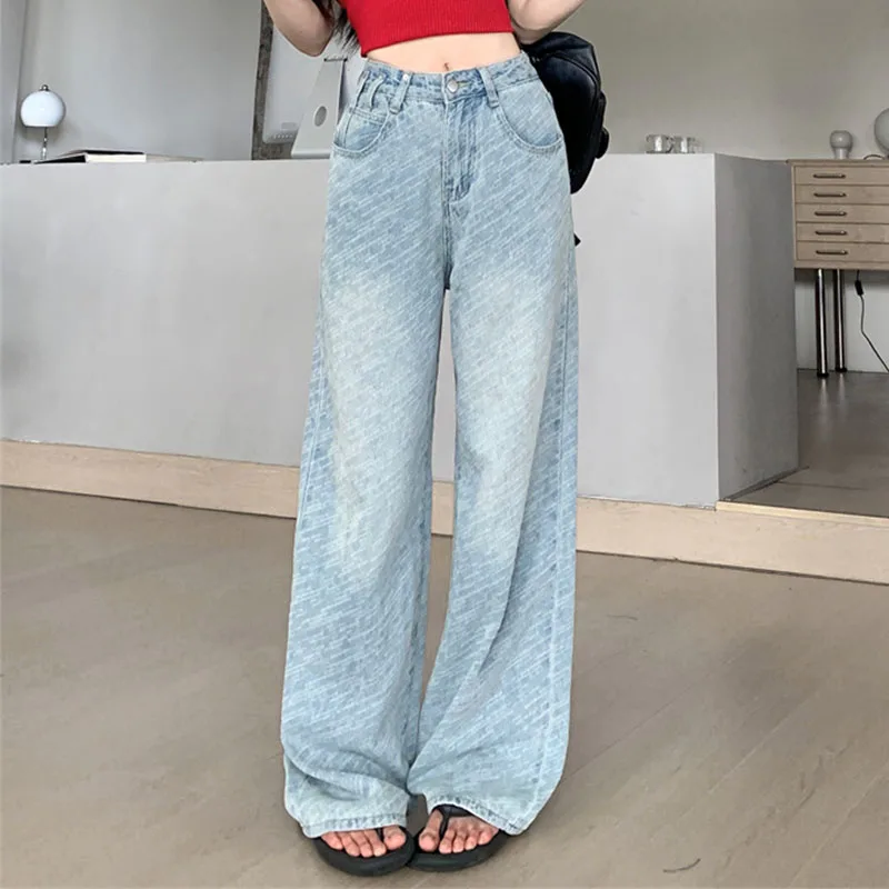 

Осень 202, женские джинсы Y2K, жаккардовый дизайн, легкие джинсовые брюки, широкие брюки премиум-класса, 2626