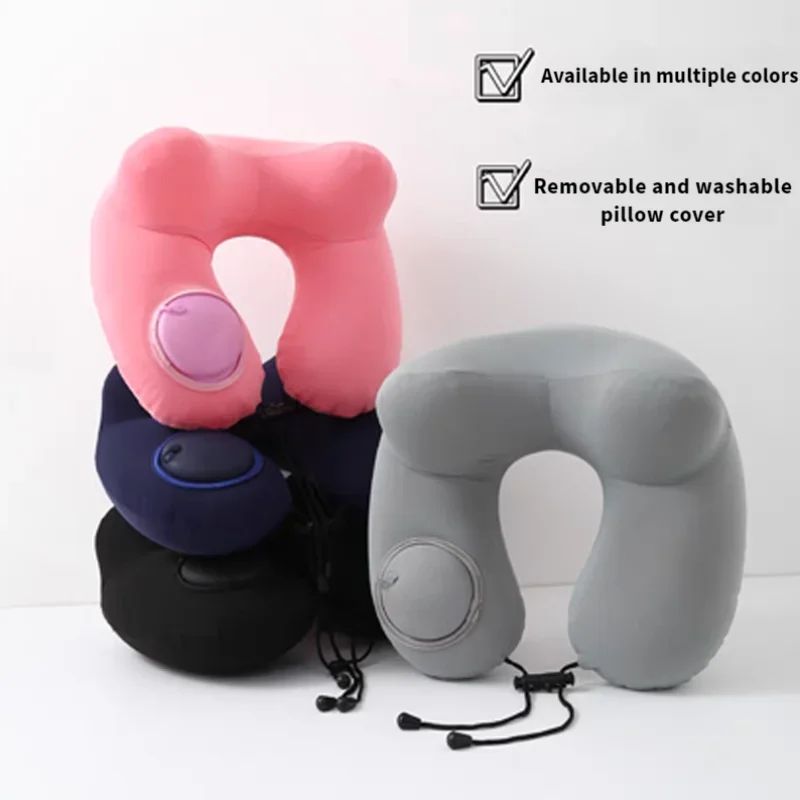 U-shaped Travel Pillow with Hump Design Press-to-inflate Portable Neck for Flight and Business Trips U-shaped for Neck Amagi