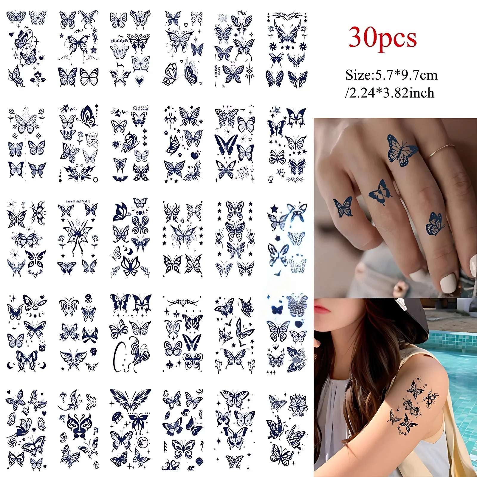 30pcs/lot Girl Ladies Butterfly Semi-Permanent Tattoo Tiny Star Moon Flower Herbal Juice Tattoo Sticker Party Favor Long Lasting