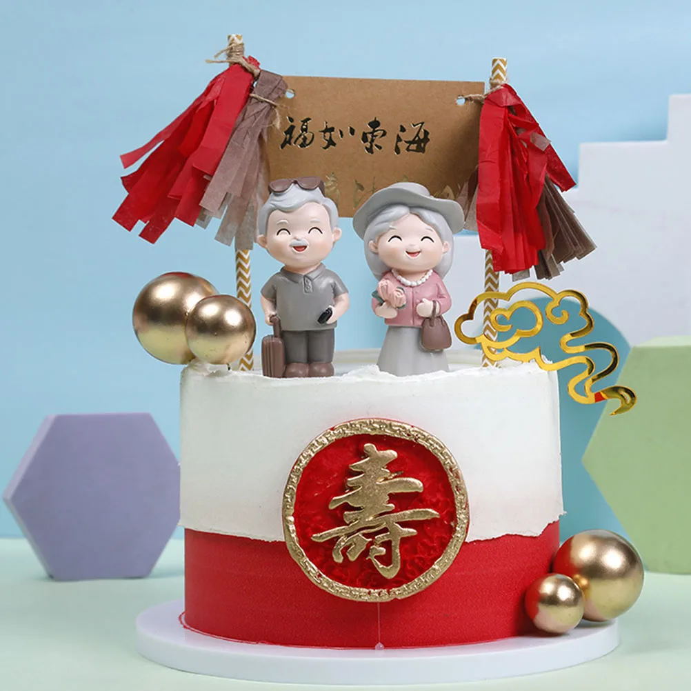 

2pcs Travel Grandma Grandpa Resin Elderly Couple Statue Home Wedding Decoration Desktop Ornament Housewarming Gift