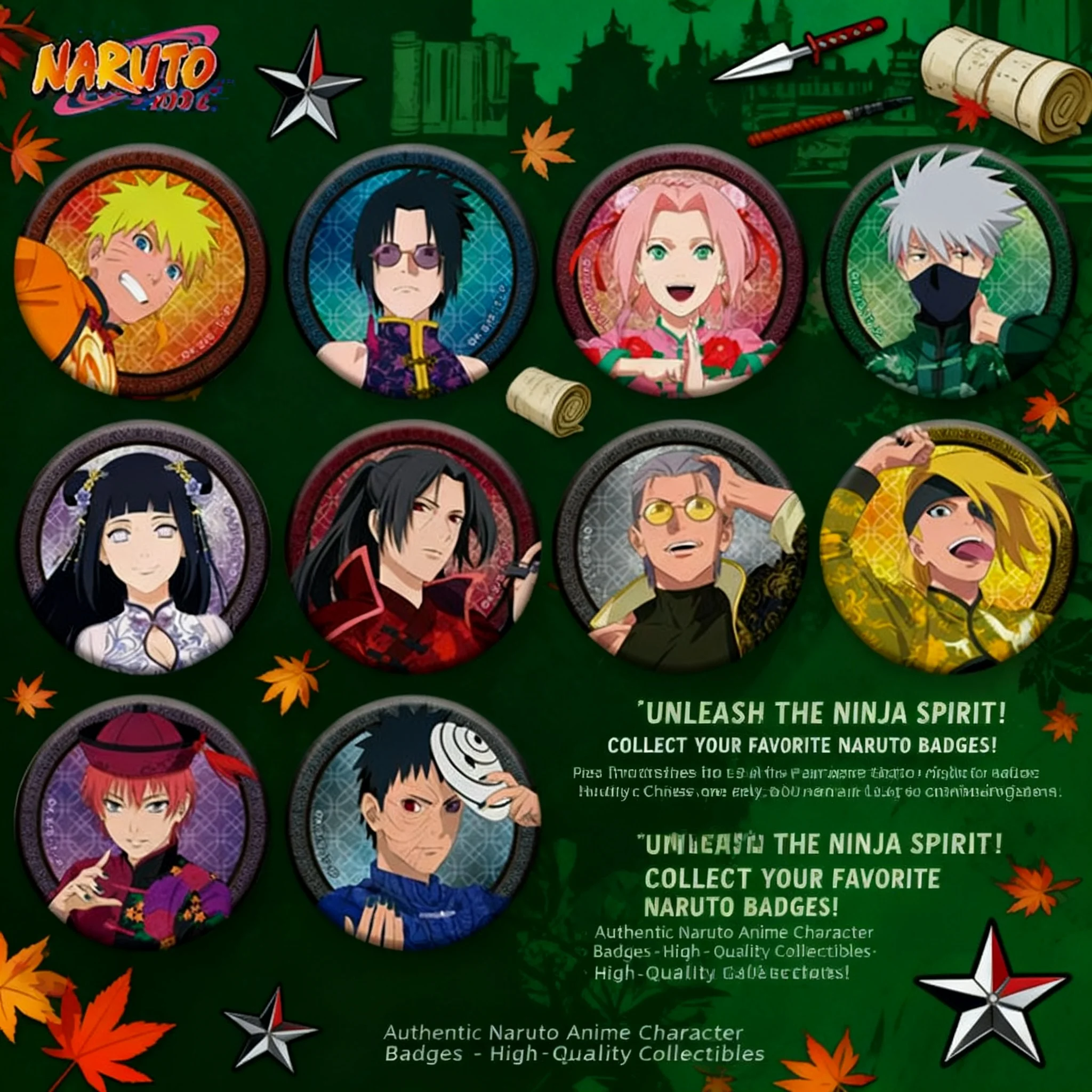 

Naruto Uzumaki Sasuke Uchiha Kakashi Hatake Anime Cosplay Badge Pin Brooch Keychain Set Collectible Gift for Fans Cosplay