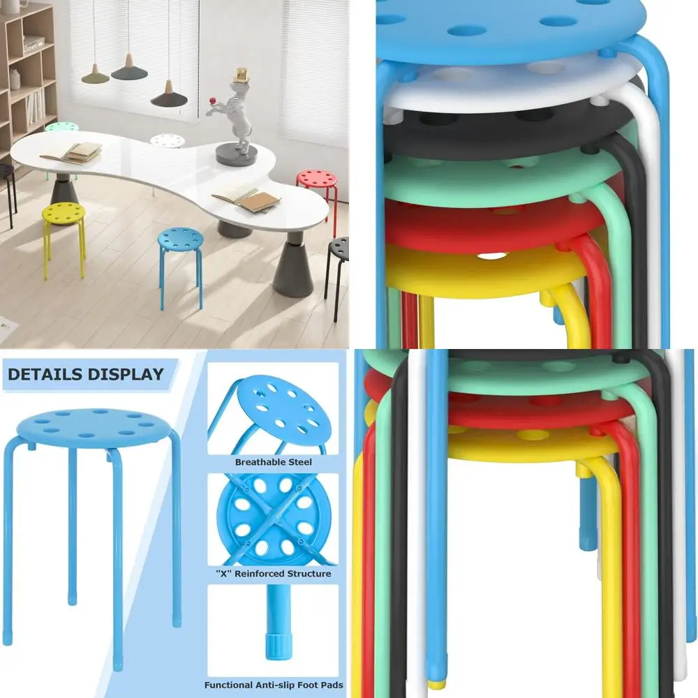 

Портативные штабелируемые табуреты, стандартная высота 17,7, гибкие сиденья для классов и офисов, без сборки, красочные