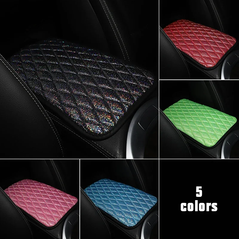 Wave Embroider Car Shiny Armrest Cushion Cover Car Center Console Protective Pad Elbow Support Thickened Armrest Pad