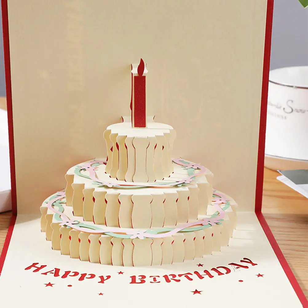 

2Pcs 3D Birthday Cake Greeting Cards Handmade Pop Up Paper Greeting Cards for Kids Friends Family Birthday Party Decorative Gift