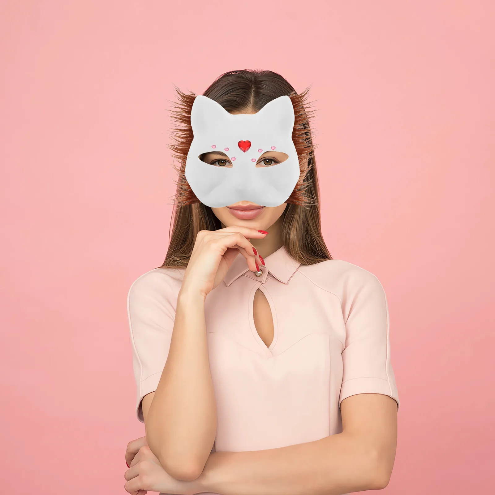 1Set DIY Felt Cat Mask Kit Paintable White Cat Mask for Halloween Cosplay Masquerade Party Costume Accessory Masquerade Masks