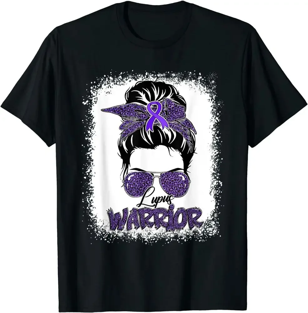 Púrpura Lupus Awareness Leopard Bun Lupus Camiseta Algodón Marca de lujo vintage de gran tamaño