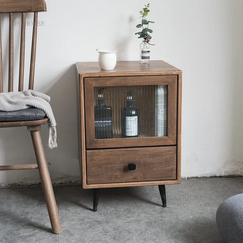 

Solid Wood Black Walnut Nightstand Bedside Table Modern Minimalist Bedside Storage Locker Nordic Bedroom Furniture Small Cabinet