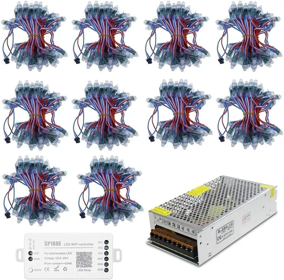500Pcs RGB LED Pixel Lights, 12V Individually Addressable Dream Color LED Module Lights with Wi-Fi Controller and Supply