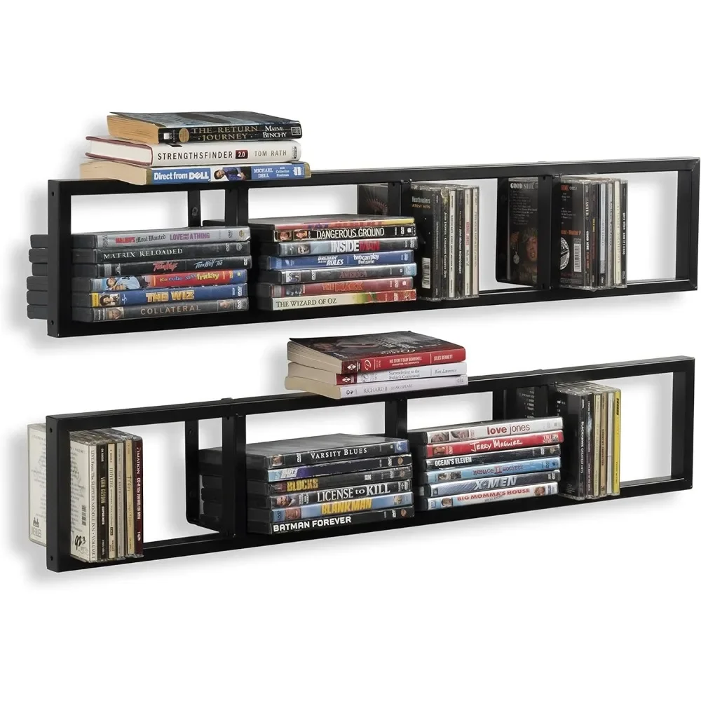 Wall Mount 34 Inch Media Storage Rack CD DVD Organizer Metal Floating Shelf Set of 2 Black