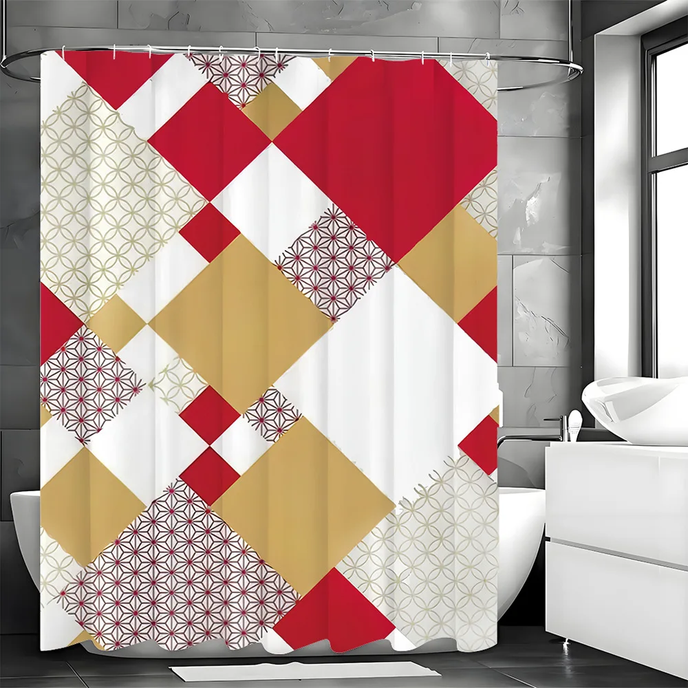 Checkerboard pattern blocks Shower Curtain Washable Dirt-Resistant Shower Head waterproof Polyester Bath Curtain For Home Decor