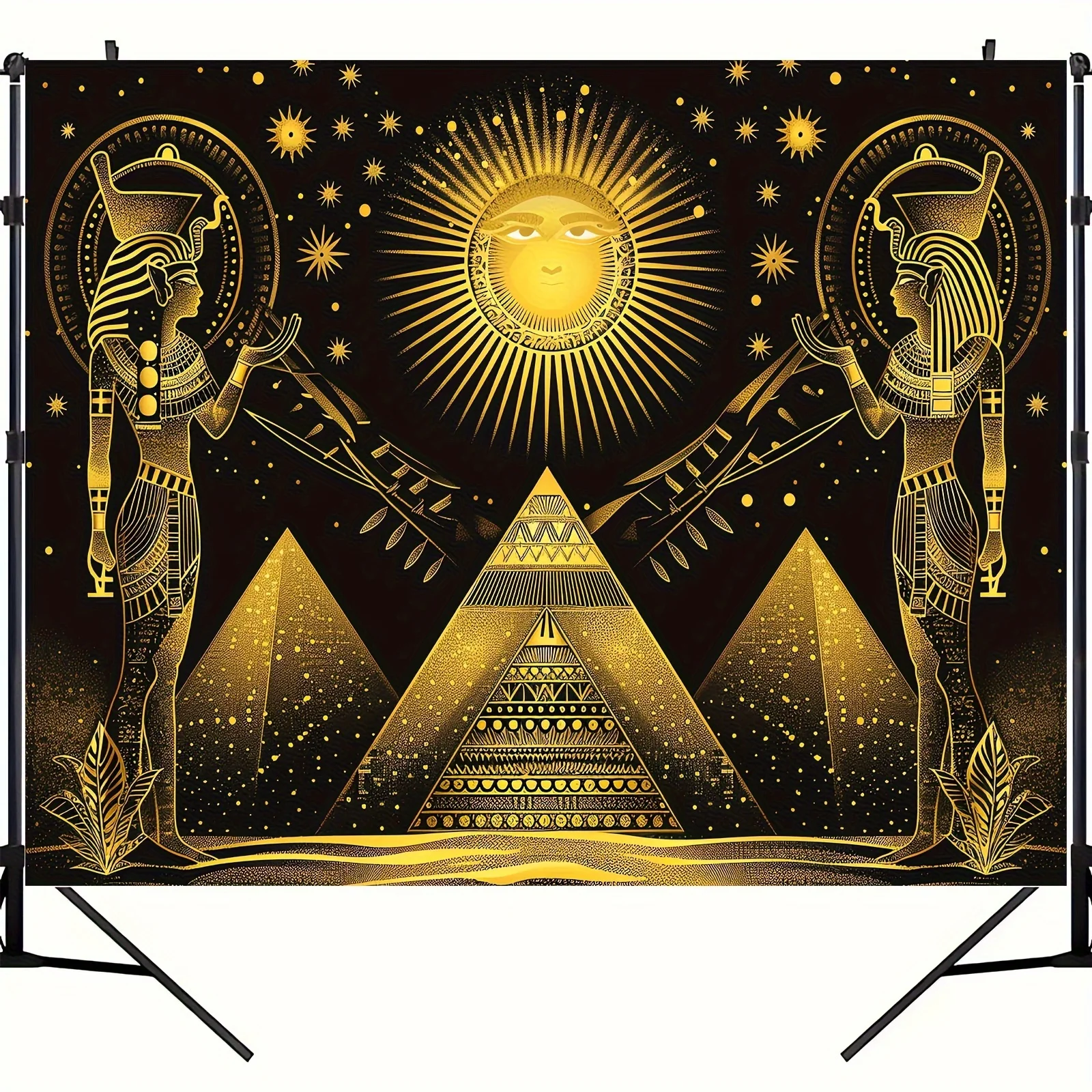 Fabric gold wallpaper for Egyptian Queen Cleopatra photo background, Egyptian party decoration for adult portrait shooting