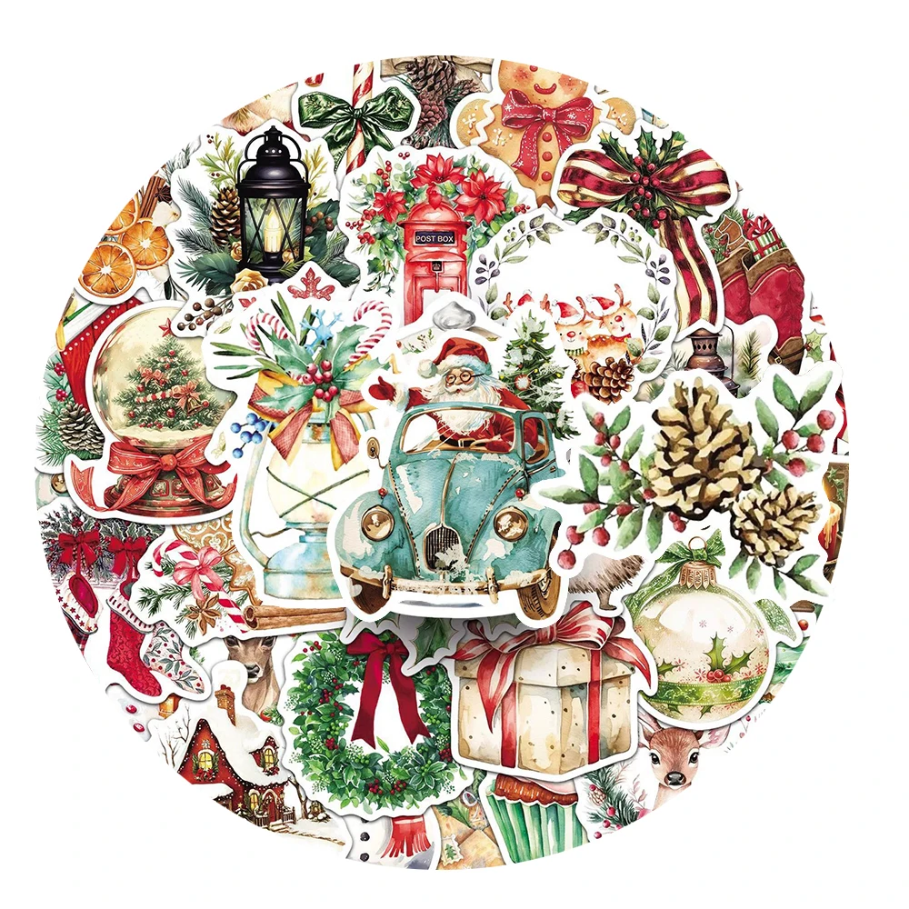 

10/30/50pcs Cartoon Christmas Tree Animal Stickers Vintage Graffiti Decals Decoration Water Bottle Phone Luggage Sticker Packing
