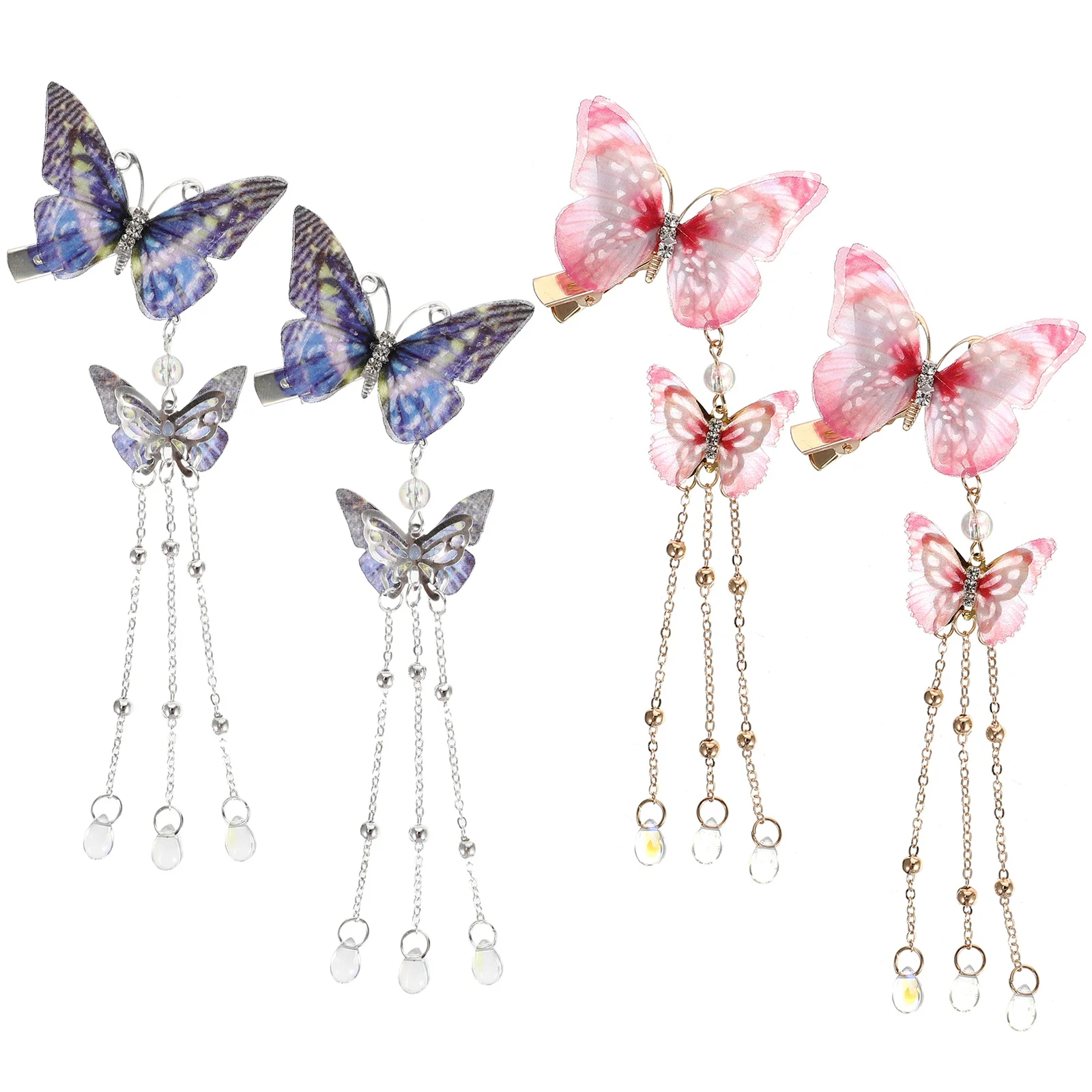 

4 шт., заколки для волос с бабочками, милые заколки для волос с кисточками, нежные заколки для волос, не тянущие для женщин, повседневная официальная одежда