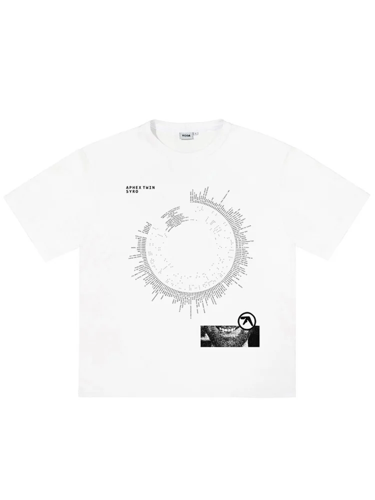 Men T-Shirt 100% Cotton Aphex Twin Graphic Print Oversized Vintage Summer Tees Short Sleeve Tops Y2k Streetwear Female Clothing