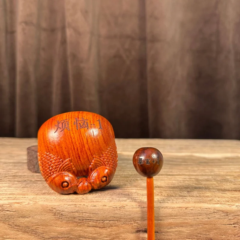 Rosewood Ritual Tool for Office Stress Relief, Knocking Small Wooden Fish, Temple Household Percussion Instrument, Buddhist