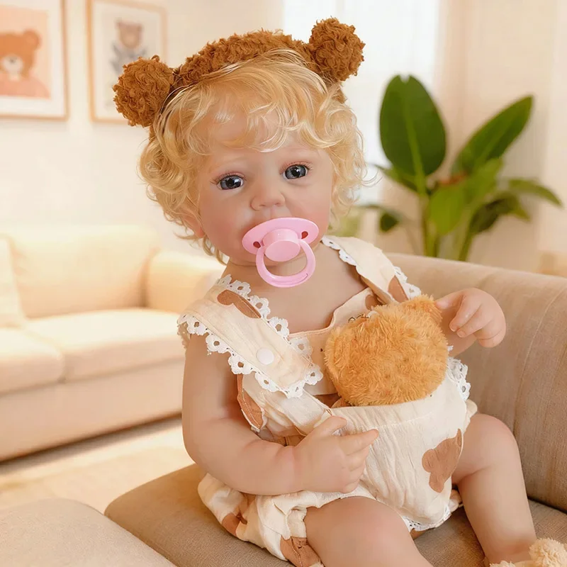 48 سنتيمتر شقراء مجعد الشعر تولد من جديد دمية مع كامل الفينيل الجسم اليد الطلاء الجلد مع الأوردة مرئية لعبة آمنة للأطفال