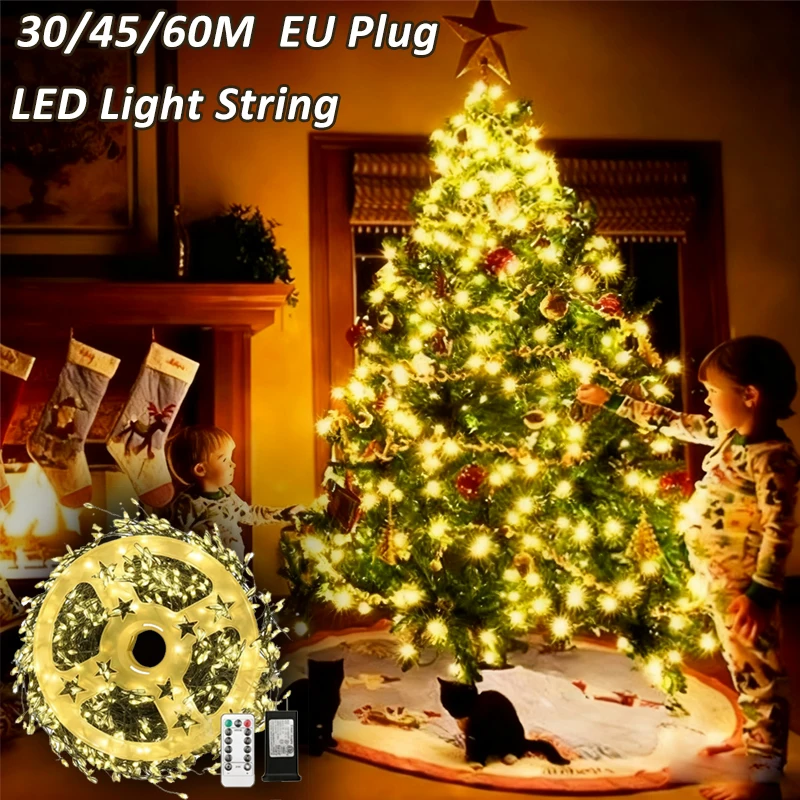 

220 В ЕС Рождественские светодиодные гирлянды теплый свет IP44 водонепроницаемые для рождественской елки, садовых растений ветки декоративные гирлянды