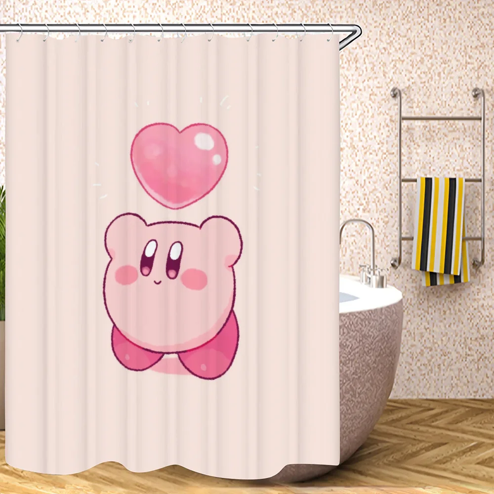 Kawaii Cartoon Kirbys Shower Curtains for Bathroom Curtain Folding Partition Bath Accessories Bedrooms Waterproof Fabric Set