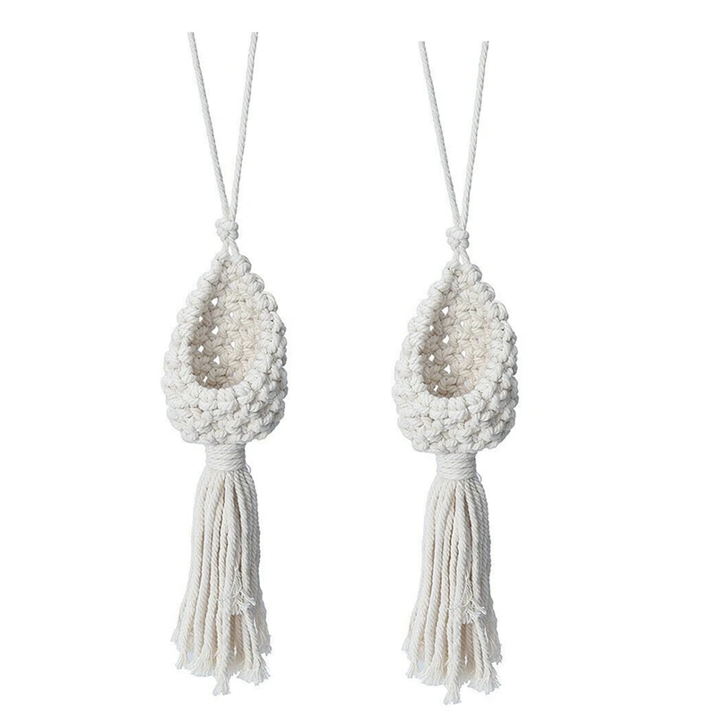 

LJL-2X Boho Macrame Air Plant Hanger Tillandsia Hanging Basket Rope Holder Flower Home Decor (13CM)